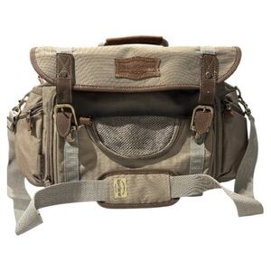 Field & Stream Canvas Messenger Bag Tan With Leather Trim Detachable Nylon Strap